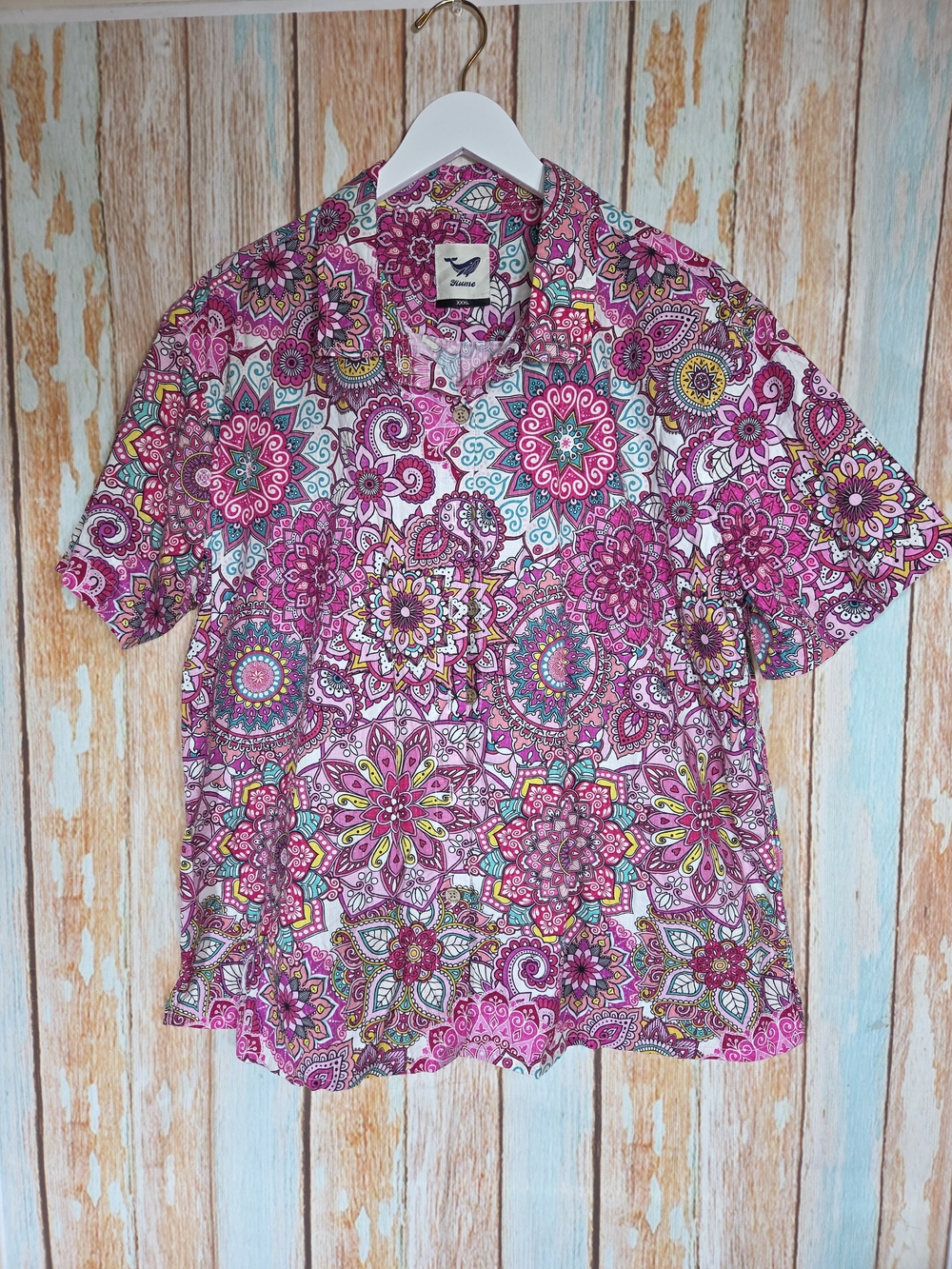 Yiume Pink Tribal Hawaiian Short-Sleeve Shirt. 100% Cotton. Plus Size Xxl